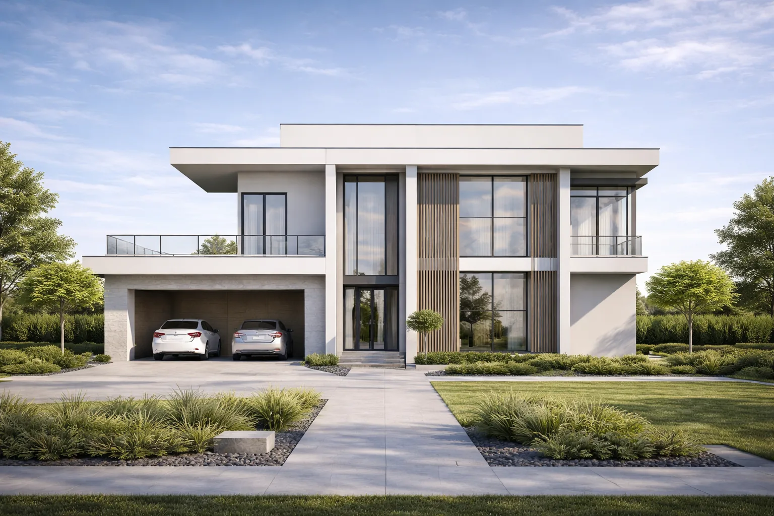 Contemporary villa front elevation architectural visualization