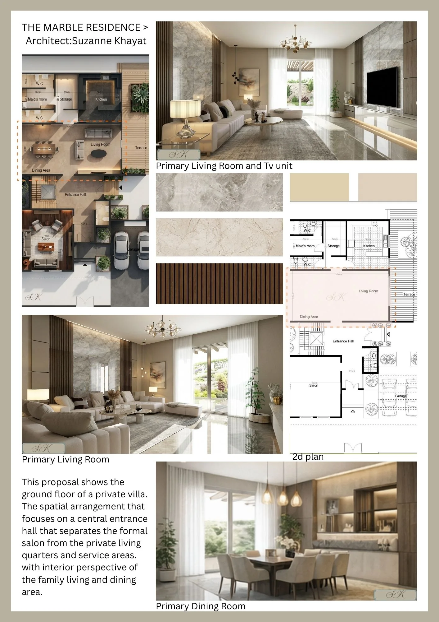 Marble Residence design board for concept development, materials and visual direction