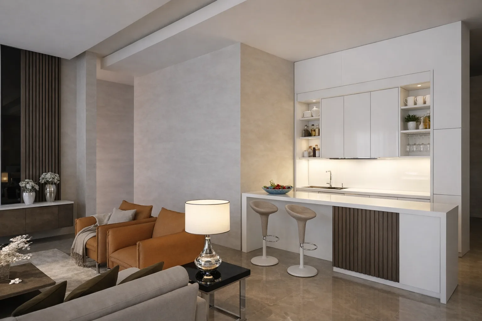 Modern dining and kitchen interior visualization