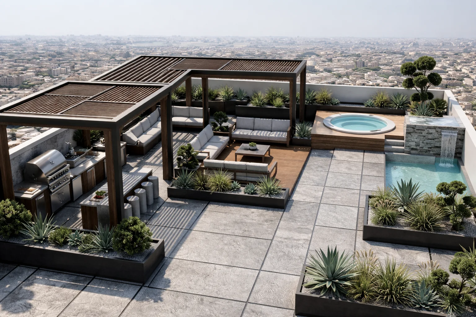 Rooftop garden design concept daytime view