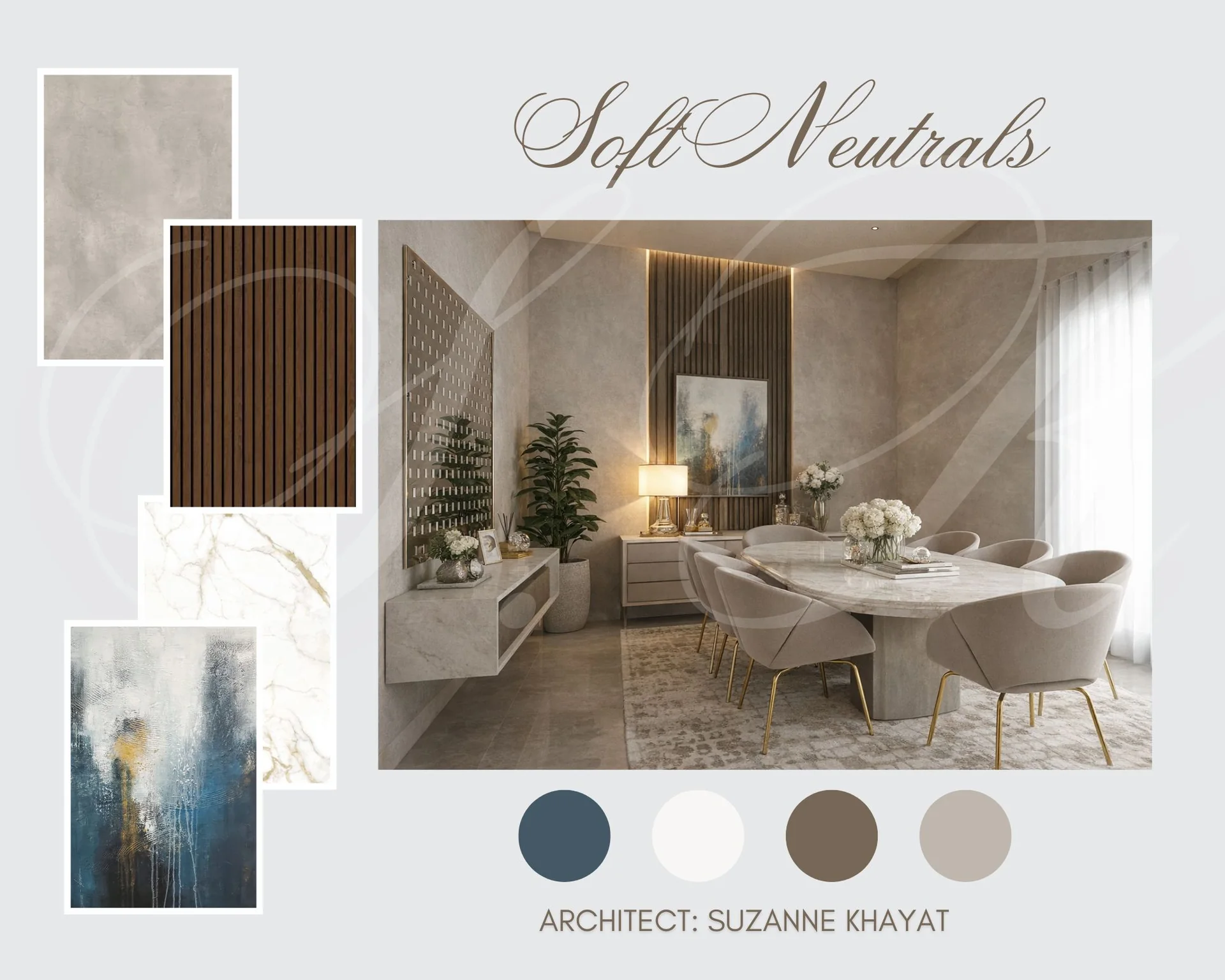 Soft Neutrals interior moodboard showing colour, material and finish direction
