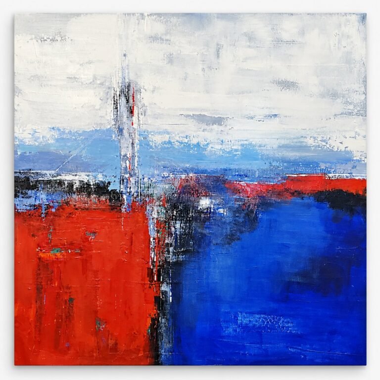 Abstract artwork with red, blue and white colour fields