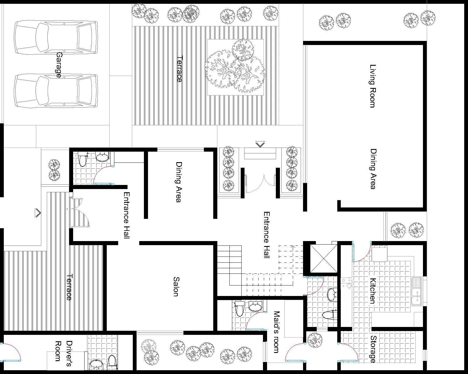 Architectural ground floor plan development for a private villa